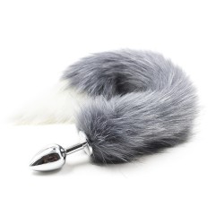 fox tail metal anal plug gray white tail